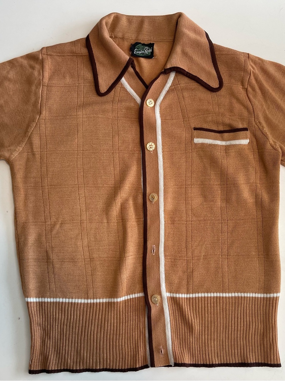 Vintage- Tan Knit Polo Cardigan by Enrico Rosi